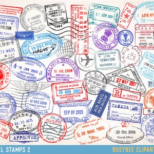 Travel Stamp Clip Art Design Elements Digital Invitation, Sellos Clipart Clip Art, Vintage Postage Badge Label Frame Clipart Clip Art
