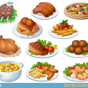 Comida Clipart Jantar Clipart Espaguete Clipart Pizza Clipart Comida digital Clipart Almôndegas clipart
