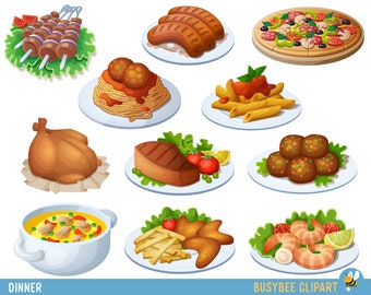 Food Clipart Dinner Clipart Spaghetti Clipart Pizza Clipart Digital food clipart Meatballs clipart