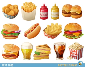 Fast Food Clipart Hamburger Clip art Food Vector graphic Food clip art Hotdog clipart popcorn clip art Sandwich clip art Burger clip art