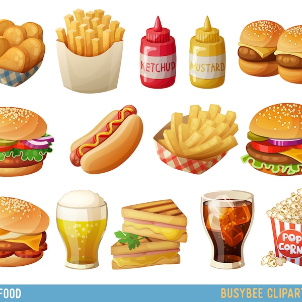 Fast Food Clipart Hamburger Clip art Food Vector graphic Food clip art Hotdog clipart popcorn clip art Sandwich clip art Burger clip art