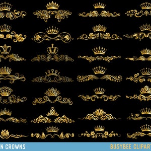 Kroon Clipart, King Queen Crown Clip Art, Royal Crown Clipart, GOUD digitale randen frames sierlijke retro vintage bruiloft tekstverdelers