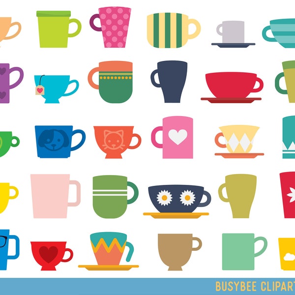 Coffee cups Clipart, Tea clipart, Mugs clip art, Coffee Mugs Digital Clip Art for Scrapbooking Card Making Cupcake Toppers Paper Crafts