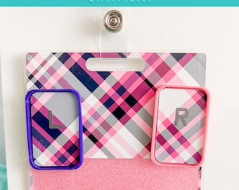 Pink And Blue Tartan Set- Badge Buddy and Xray Markers