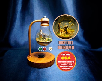 Bigfoot Diorama Lamp, Miniature Sasquatch in Lightbulb, Home Decor