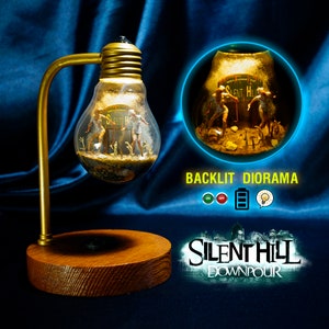 Silent Hill diorama in a lamp with zombie nurses. Horrible monster, decor.LED lighting