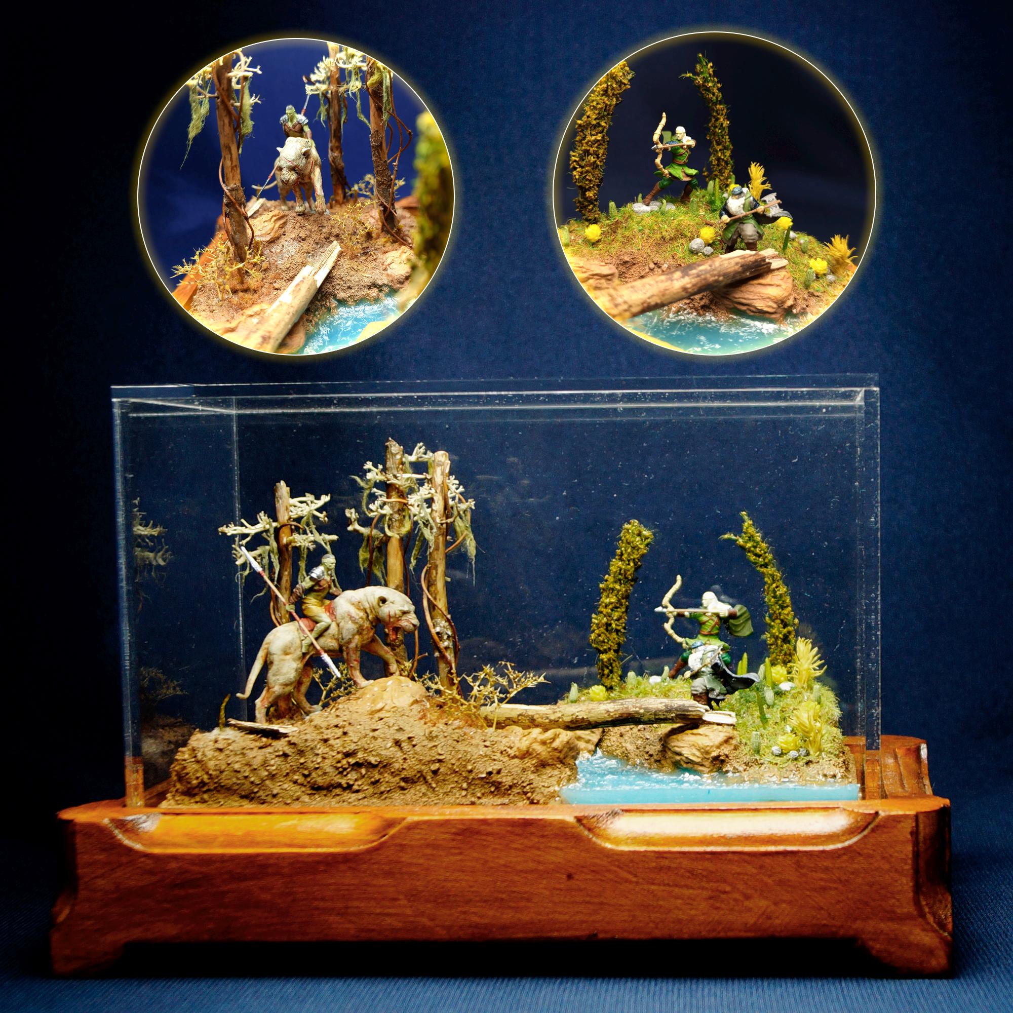 LOTR diorama, Hobbit diorama. Orc on warg vs Legolas and Gimli