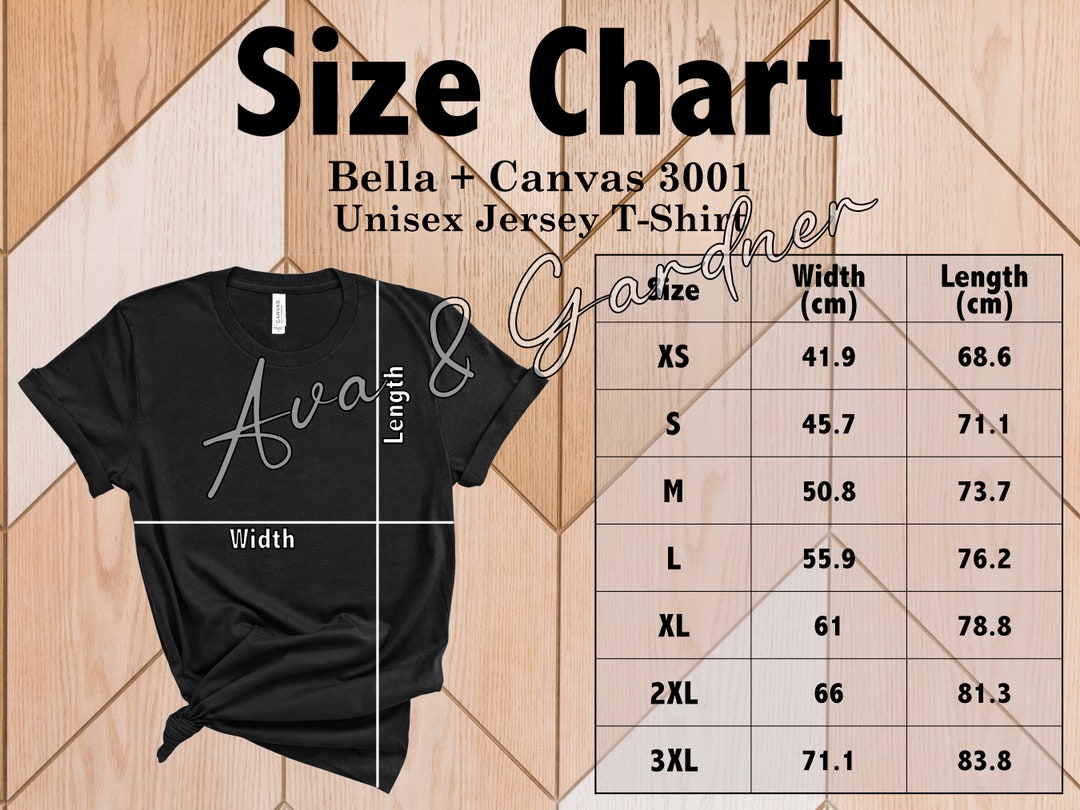 Size Chart Bella Canvas 3001 Mockup Black Shirt Wooden - Etsy