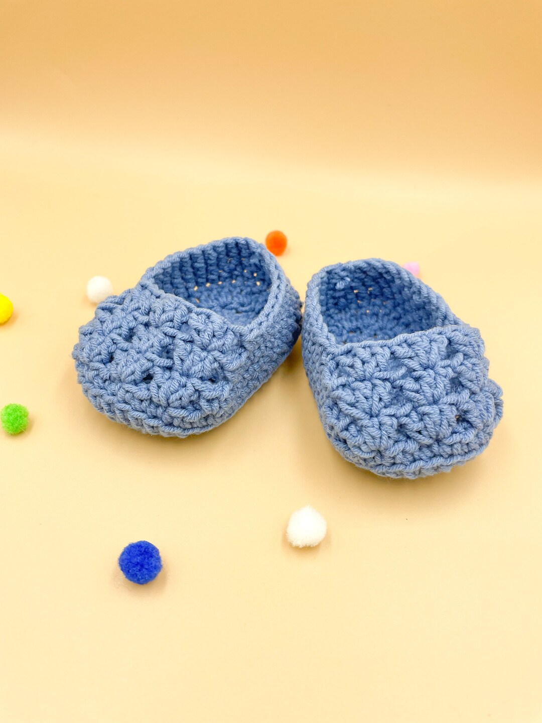 Baby Shoes Moccasin Crocheted Cotton 03 Months Blue Etsy