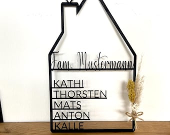 Personalized decorative wooden house with dried flowers – gift with name | Wedding, housewarming, birth, inauguration, family, Christmas