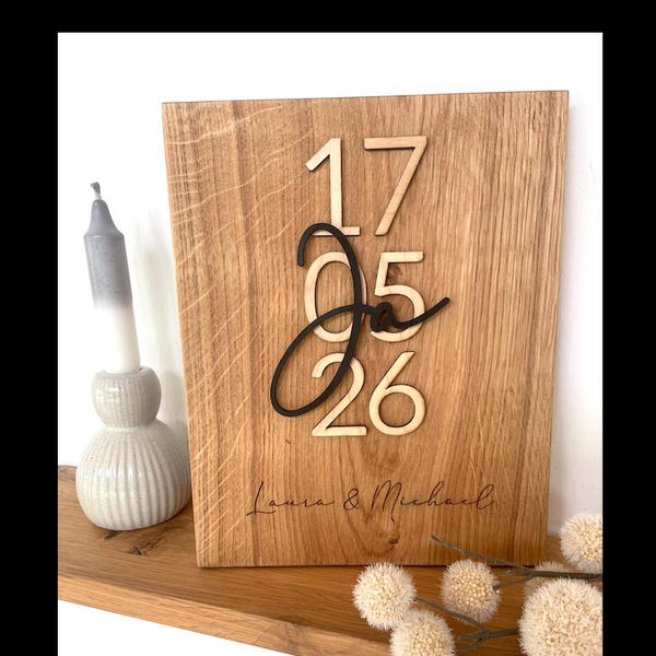 Wedding gift | Personalized wedding gift | Wooden plaque with wedding date & names | Solid oak
