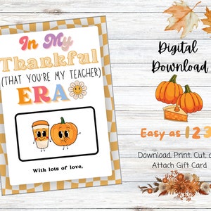 PRINTABLE Thanksgiving Teacher Gift Card Holder, Starbucks Teacher, Coffee Gift, In My Thankful Era, November Teacher Appreciation