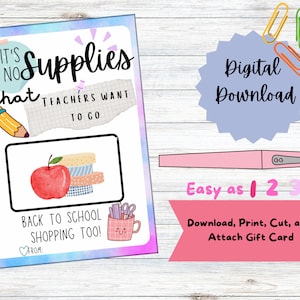 PRINTABLE Back to School Gift Card Holder for Teachers, First Day of School, Open House Teacher Gift, Back to School Gift, Easy Teacher Gift