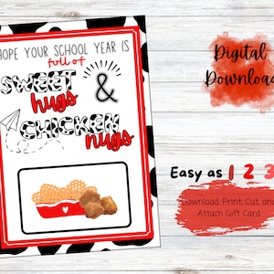 Titolare della carta regalo per insegnanti di fast food pulcino STAMPABILE, regalo per l'insegnante di ritorno a scuola, regalo per l'insegnante del primo giorno, download istantaneo, ultimo minuto