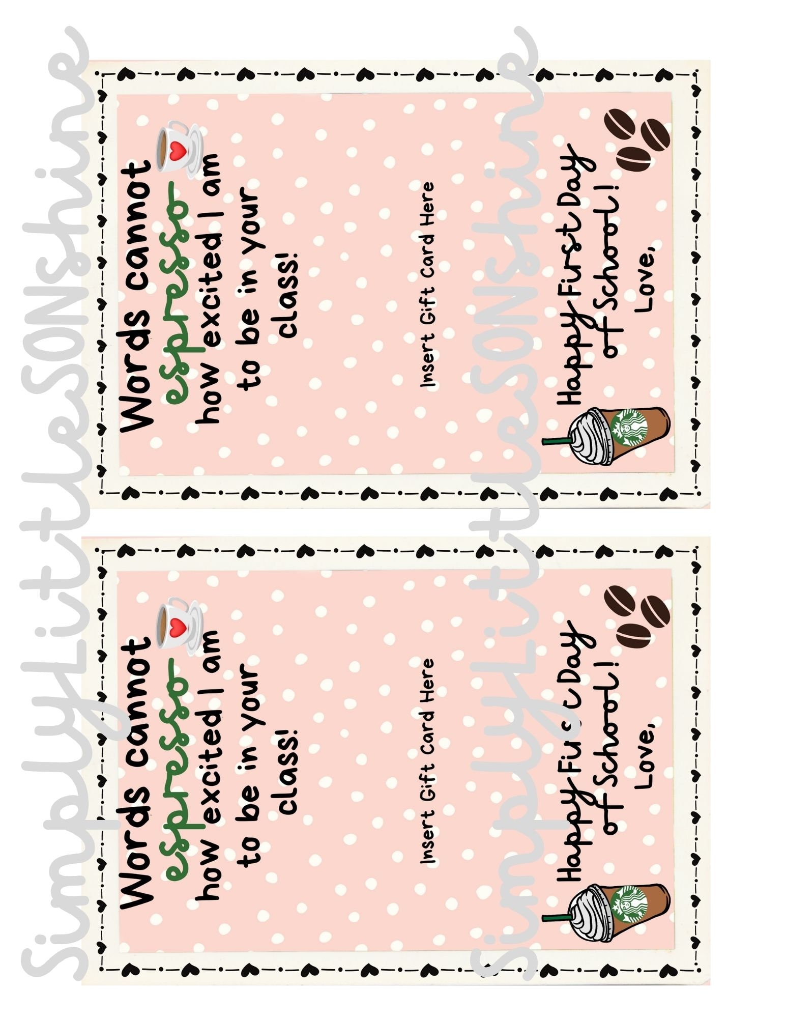 PRINTABLE Back to School Teacher Gift, Starbucks Teacher Gift Card ...