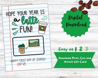 Portatarjetas de regalo para el primer día de clases para maestros, imprimible (descarga digital)