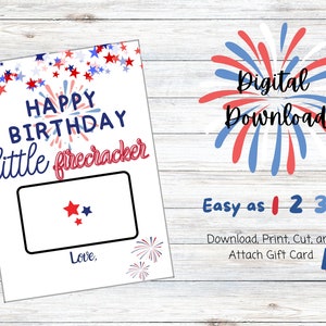 DRUCKBARE Vierter Juli-Geburtstags-Geschenk-Kartenhalter; Kindergeburtstag; 4. Juli; Patriotischer Geburtstag, Last-Minute-Geburtstagsgeschenk; Kleinkind Geschenk