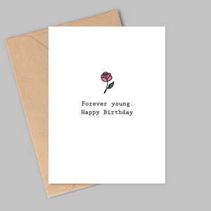 para sempre novo, feliz aniversario cartão comemorativo | Cartão para ela, flor, rosa, esposa, mãe, namorada, filha, bonita, simples, rabisco mínimo, PDF 4x6