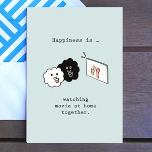 La felicidad es... / Ver película en casa / Tarjeta de amor de pareja, San Valentín, Aniversario, Tarjeta de amor, Simple Lindo Doodle, 4x6