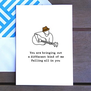 Tarjeta de aniversario de Falling All In You, Shawn Mendes Letras, Esposa, Esposo, Novia, Novio, Guitarra, tarjeta para ella, tarjeta para él, pareja, 4x6