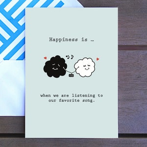 La felicidad es... / Escuchamos nuestra canción favorita / Tarjeta de amor de pareja, San Valentín, Aniversario, Tarjeta de amor, Simple Lindo Doodle, 4x6
