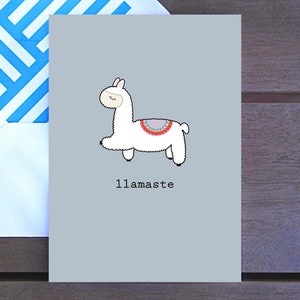 | Llamaste Drôle de carte mignonne, Encouragement, Relax, Yoga, Namaste, Bien-être, Malade, Santé, Se rétablir bientôt, Mèmes, Simple Cute Doodle, 4x6