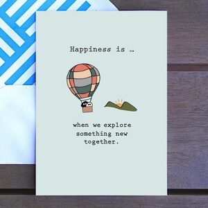 La felicidad es... / Explorar cosas nuevas juntos / Tarjeta de amor de pareja, San Valentín, Aniversario, Tarjeta de amor, Simple Lindo Doodle, 4x6