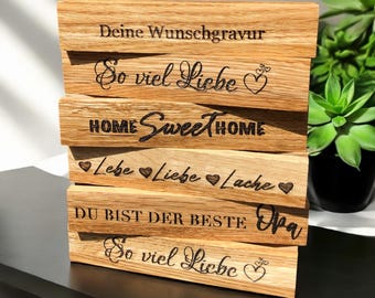 Fotohalter/ Kartenhalter mit  individueller Gravur aus hichwertigem Eichenholz , schnellem Versand, Geschenk, Klötzchen Deko, Weihnachten