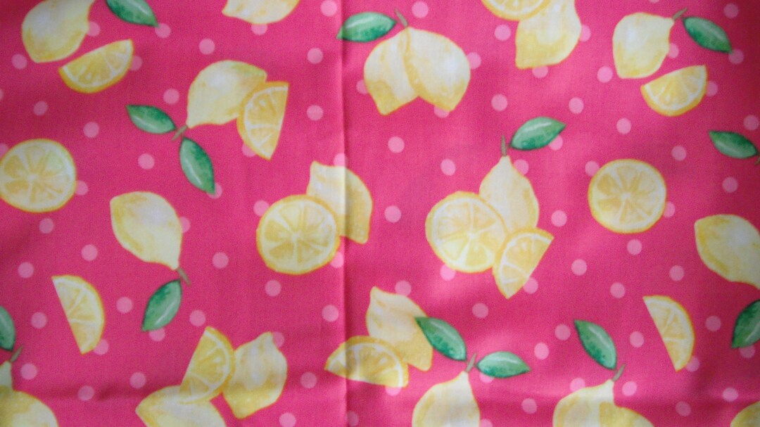 Lemons on Bright Pink Cotton Fabric Fabric by the Yard Sewing Supplies Cotton Fabric Home Decor