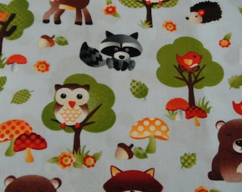 Woodland Animals Cotton Fabric – Forest, Deer, Bear, Fox, Owl
