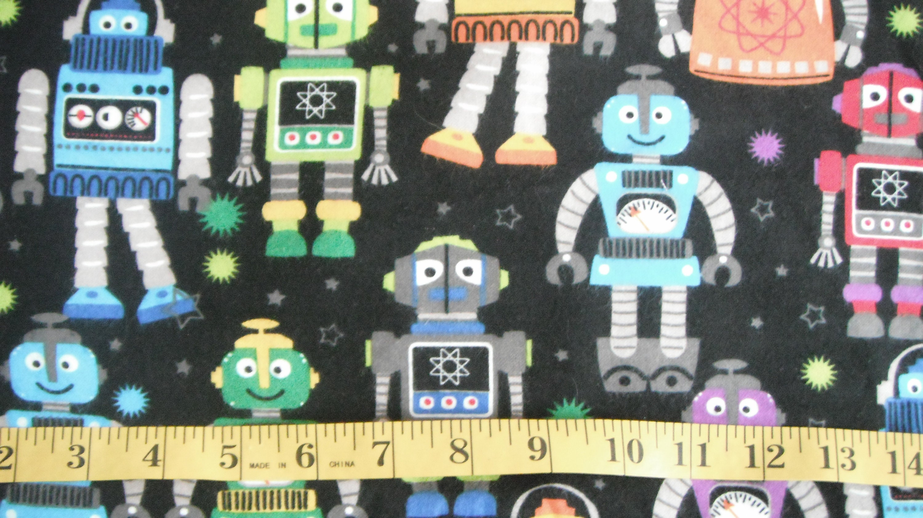 Robots Flannel Fabric Colorful Robots Fabric Fabric by the Etsy