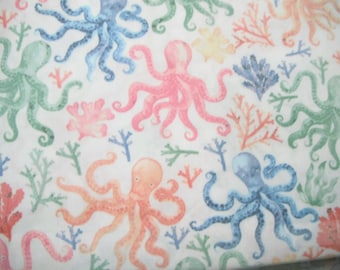 Octopus Fabric, Octopus, Pastel Fabric, Cotton Fabric, sewing supplies, quilting fabrics, sea animals fabric, home decor fabric, fabric