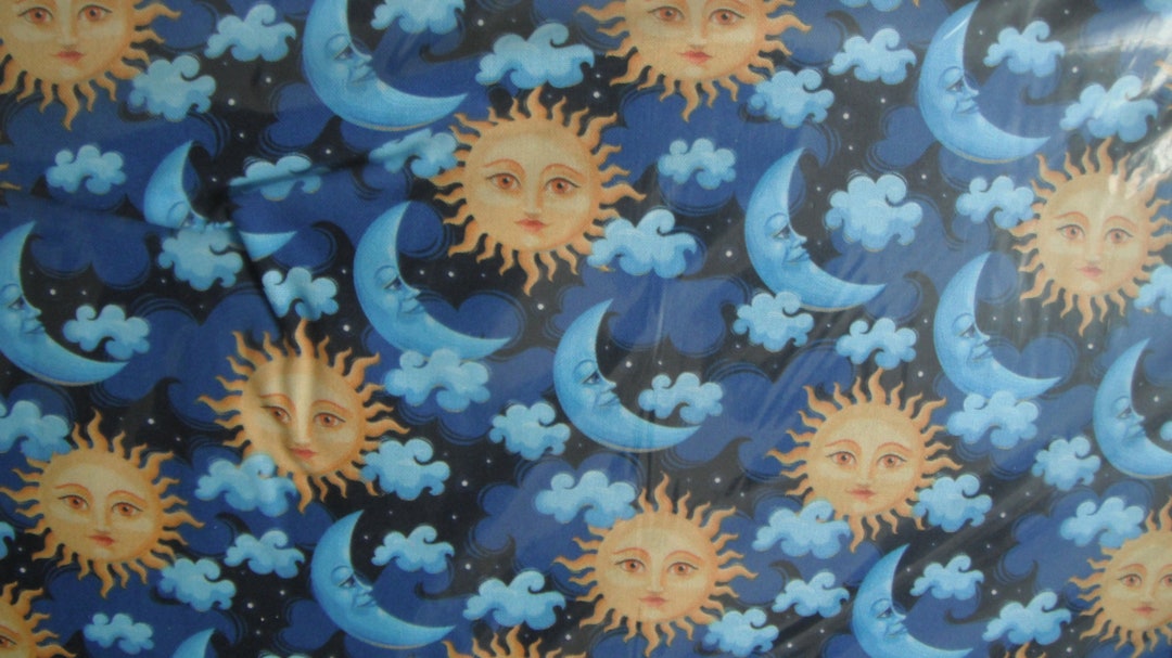 Sun and Moon Cotton Fabric, Night Sky Print, Quilting Fabric - Etsy