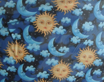 Sun and Moon Cotton Fabric, Night Sky Print, Quilting Fabric