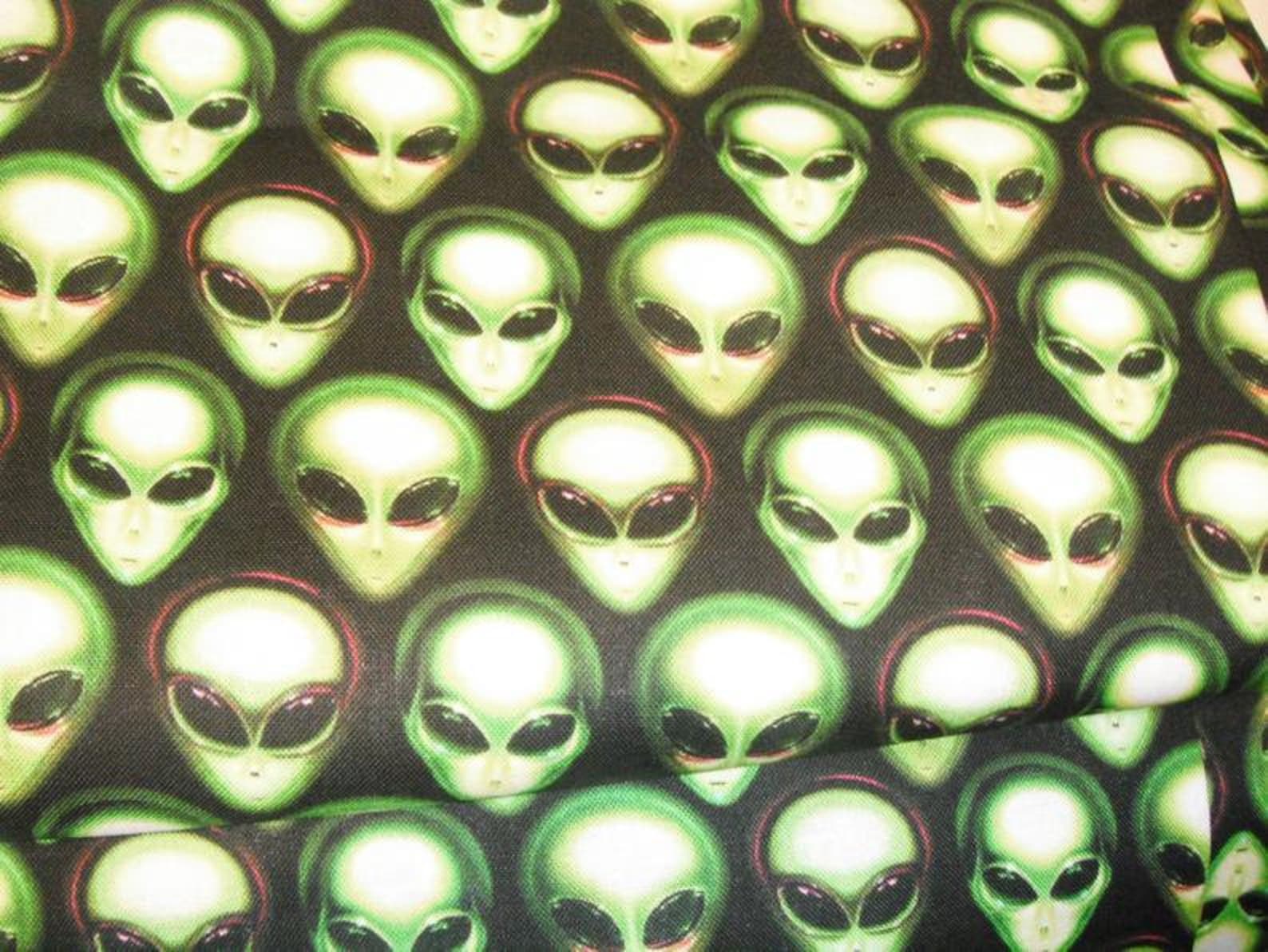 Alien Faces Fabric / Cotton Blend Fabric / Area 51 Fabric / Robert