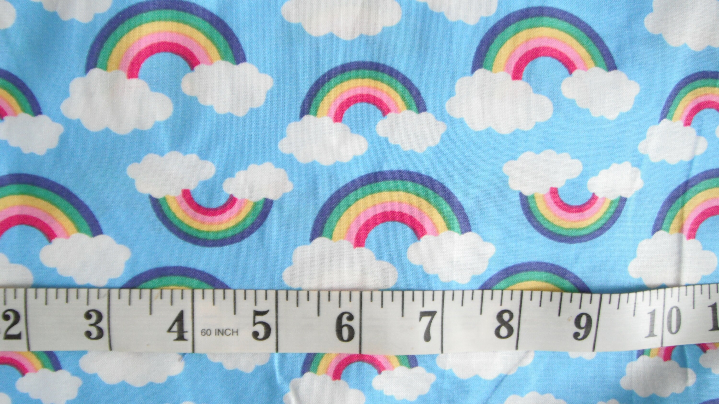 Rainbow and Clouds Cotton Fabric / Rainbows / Rainbows Quilting Fabric