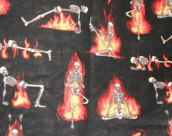 Halloween Cotton Fabric, Hot Yoga Skeletons Print, Novelty Material