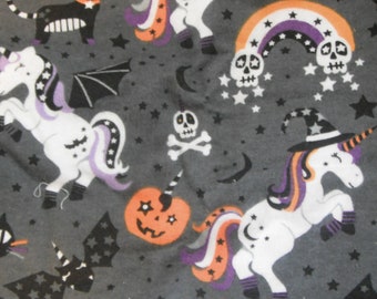 Halloween Unicorns Fabric - Flannel one yard - Halloween Unicorns Black Cats Pumpkins flannel fabric yard