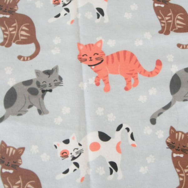 cats Flannel fabric, cotton flannel, cats print fabric, fabric by the yard, cats and paws fabric, baby blanket fabric, soft flannel, fabric