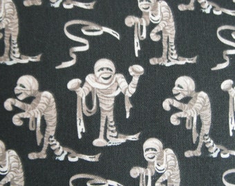 Mummies Halloween Cotton Fabric, Black Novelty Print