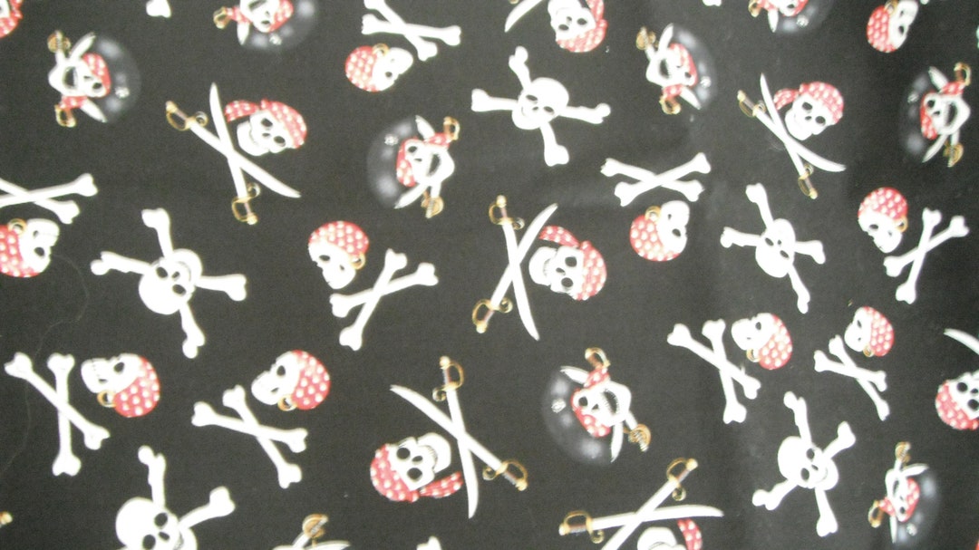 Pirates Skulls and Crossbones Fabric, Cotton Fabric, Quilting Fabric