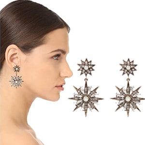 Starburst Earring - Star Crystals Earring - Vintage Bronze Earring - Bridesmaid Gift - Wedding Jewelry - Rhinestone Bridal Earring