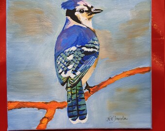 Blue Bird Original Painting on Canvas Panel in Acrylic 20x20'',Acrylic Artwork,Modern Art,Home Decoration Painting,Wall art