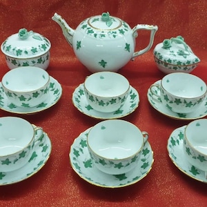 Herend Porcelain "Chinese Bouquet Apponyi Green VBOV"Tea Set for 6,Handpainted Porcelain,Herend Gift Set,Hungarian Teaware,Fine Tableware