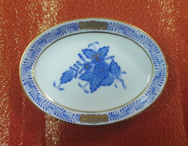Herend Apponyi Blue AB Porcelain Pin Dish,floral Pin Dish by Herend