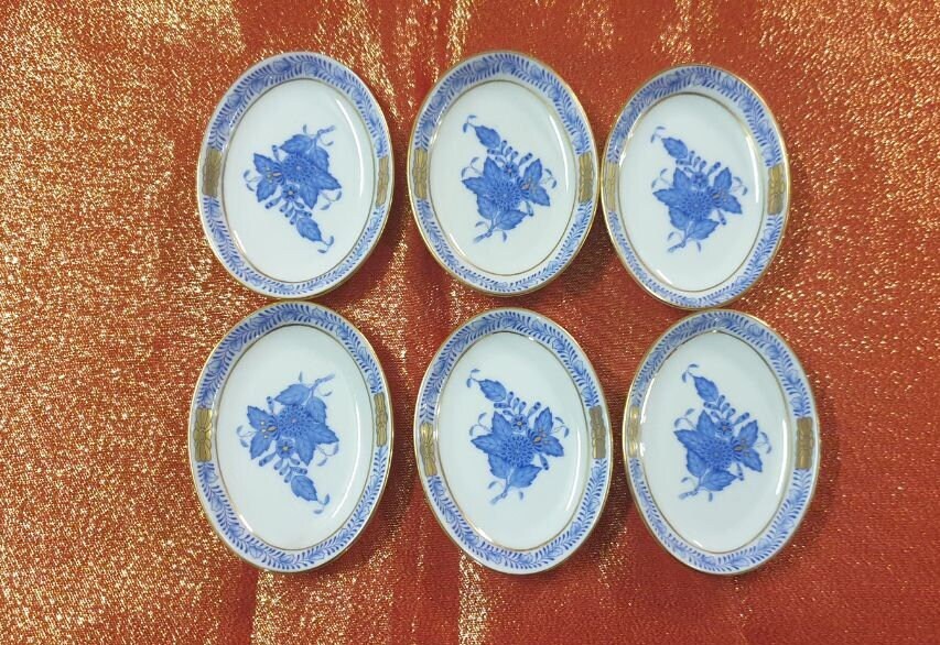 Herend Apponyi Blue AB Porcelain Pin Dish,floral Pin Dish by Herend