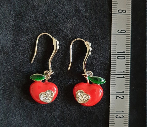 Cherry Pendant Earrings,Italian Handmade Rhinesto… - image 5