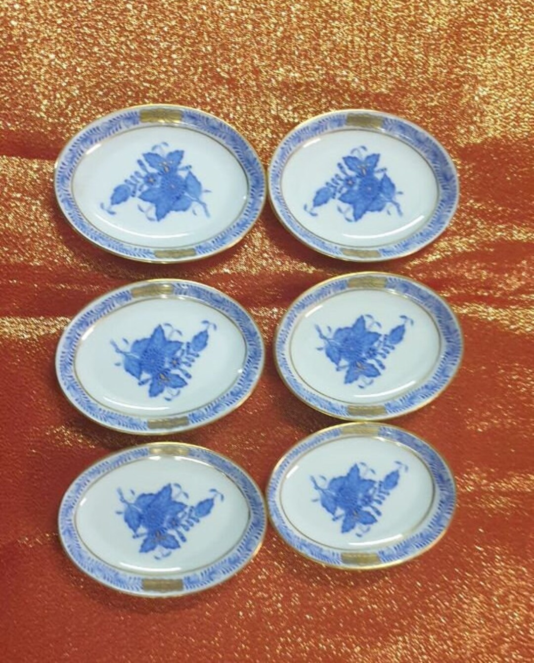 Herend Apponyi Blue AB Porcelain Pin Dish,floral Pin Dish by Herend