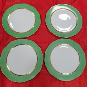 Green Edge Serving Plate by Herend,Porcelain made in Hungary,Hand Crafted Porcelain,Herend Wedding Gift Tableware,Green Desert Plate for 4