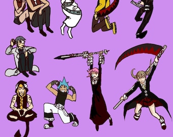Soul Eater Sticker Set - Maka, Soul, Death the Kid, Black Star, Stein, Medusa, Tsubaki, Liz and Patty